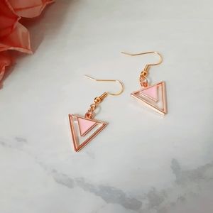 Cute TRIANGLE Pink Enamel Earrings